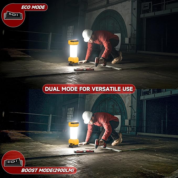 2900LM LED Work Light for Dewalt 20V MAX Battery, 360° Portable Camping Light with USB-C 20W Fast Charging, Dual Brightness, Shockproof, Low-Voltage Protection (Battery Not Included)