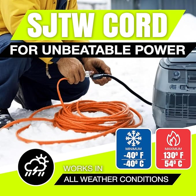 25ft Outdoor/Indoor Extension Cord 10/3 Gauge Ultra Heavy Duty 3 Prong SJTW, Waterproof, Flexible Cold-Resistant Long Power Cord,15A 125V 1875W, Orange by LifeSupplyUSA