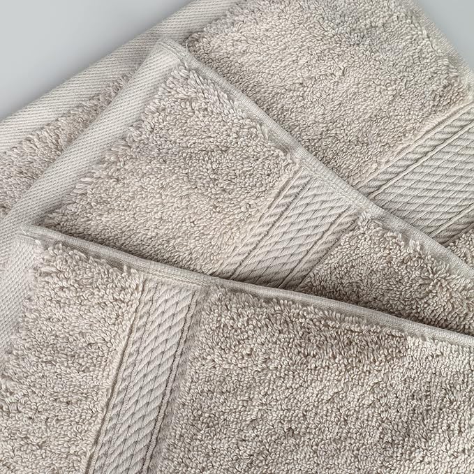 Superior Egyptian Cotton Pile 8 Piece Towel Set, Includes 2 Bath, 2 Hand, 4 Face Towels/Washcloths, Ultra Soft Luxury Towels, Thick Plush Essentials, Guest Bath, Spa, Hotel Bathroom, Stone
