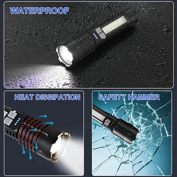 Rechargeable LED Flashlight High Lumens , Waterproof Zoomable Tactical Flashlights, 5 Modes High Powered Flash Light ,Small Handheld Adjustable Bright Flash Light for Home , Emergency Outdoor 2 Pack