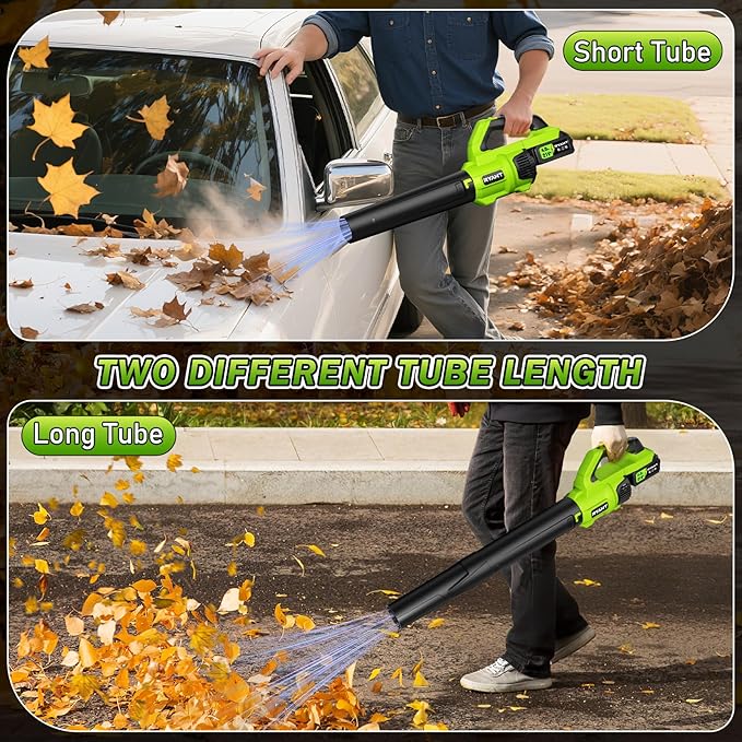 RYAHT Leaf Blower Cordless, 21V Powerful Electric Leaf Blower with 2 X 4.0Ah Batteries and Charger, 2 Speed Modes, Handheld Lightweight Leaf Blowers for Lawn Care, Patio, Dust, Blowing Leaves, Green