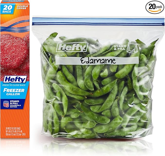Hefty Press to Close Plastic Freezer Bags, Gallon Size, 20 Count