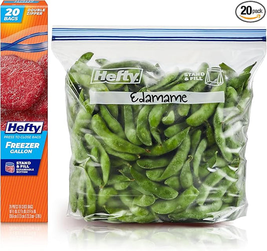 Hefty Press to Close Plastic Freezer Bags, Gallon Size, 20 Count