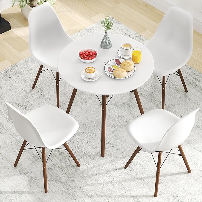 Tangkula Round Dining Table Set for 4, Modern Circle Kitchen Table & 4 Chairs with Ergonomic Seats and Solid Wood Legs, 5-Piece Dining Room Set for Small Spaces, Kitchen, Living Room