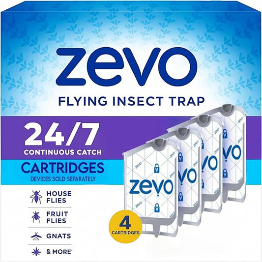 Zevo Indoor Flying Insect Trap Refills – 4 Refll Cartridges – Continuous Protection Against Flies, Fruit Flies & Gnats
