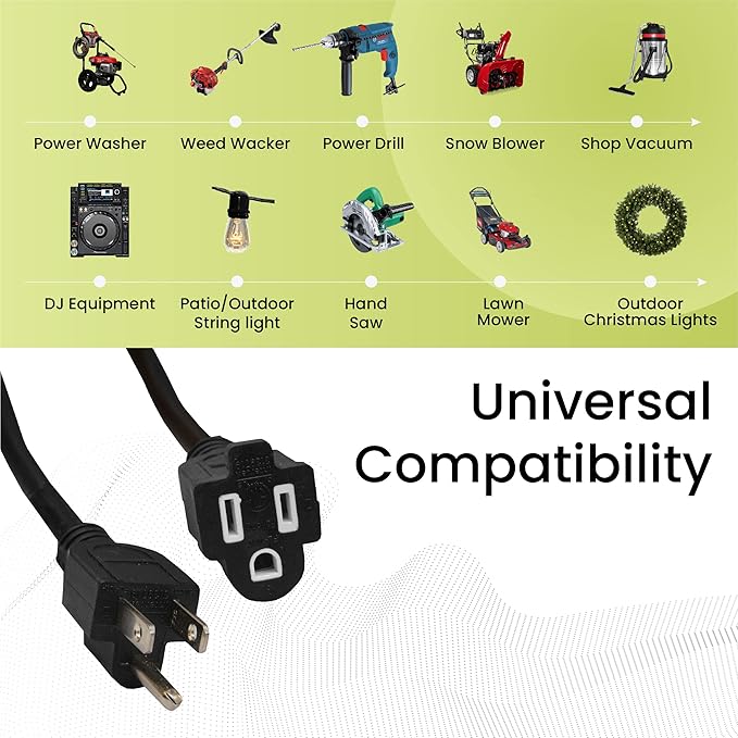 Go Green Power Inc. (GG-13708BK) 16/3 SJTW Outdoor Extension Cord, Black, 8 ft