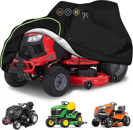 Riding Lawn Mower Cover-Heavy-Duty 420D Cotton Lined Oxford Fabric Waterproof Lawn Tractor Covers, UV Resistant & Includes Storage Bag, All-Weather Outdoor Mower Cover Universal Fits Decks Up to 54"