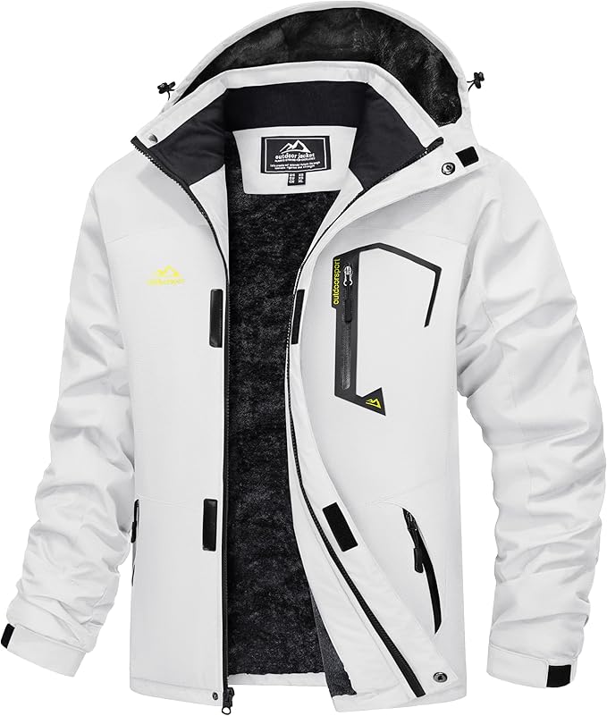 MAGCOMSEN Men's Winter Coats Water Resistant Ski Snow Jacket Warm Fleece Jacket Parka Raincoats With Hood Multi-Pockets