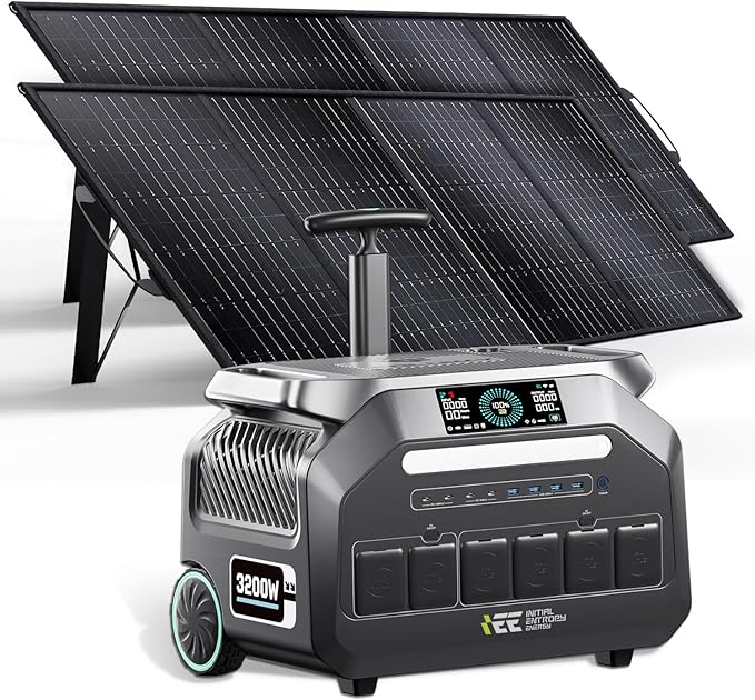 IEE P3200 Portable Power Station 3200W with 2x400W Solar Panel, 2048Wh Solar Generator, 1800W AC Charging, AC Outlets x 4, LiFePO4 Battery Power Station for Home Backup, Camping, RV, Emergency