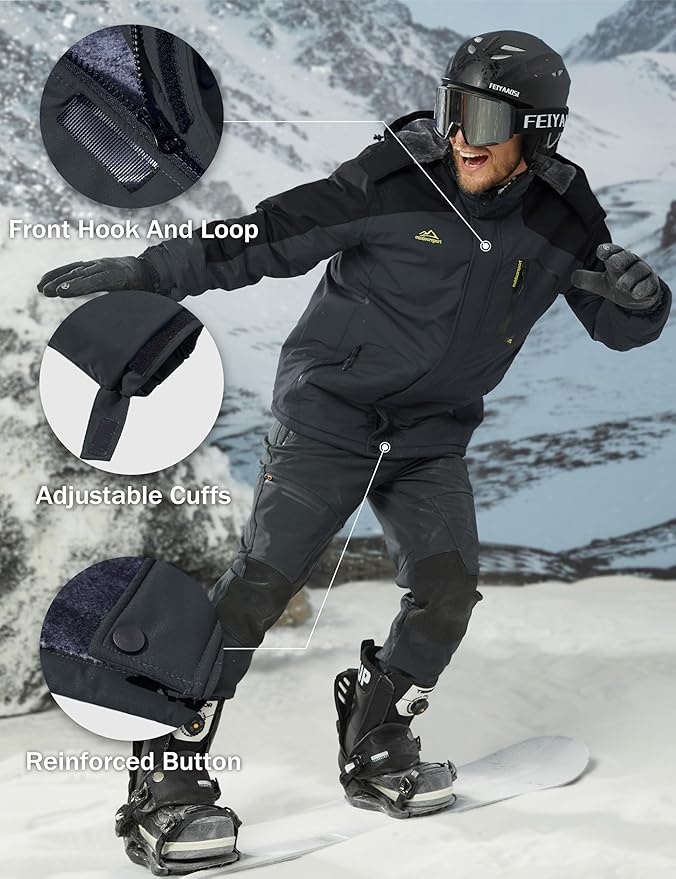 MAGCOMSEN Men's Winter Coats Water Resistant Ski Snow Jacket Warm Fleece Jacket Parka Raincoats With Hood Multi-Pockets