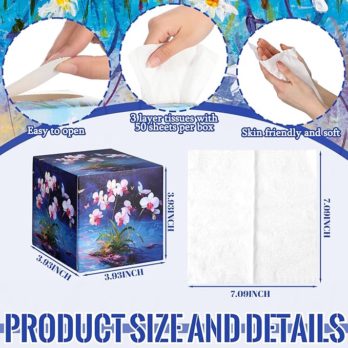 12 Pack Christmas Purple Flowers Facial Tissues Cube Face Boxes 600 Sheets 3 Ply Small Lavender Dandelion Wisteria Mandala Floral Square Tissues Bulk for Xmas Spring Car Bedroom Supplies