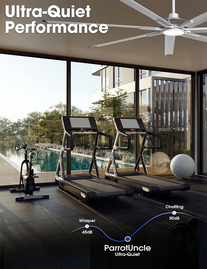 100 Inch Ceiling Fans with Lights, Industrial Ceiling Fan and Remote for Living Room Shop Garage, Large Outdoor Ceiling Fans for Patios, 7 Aluminum Blades, Reversible DC Motor, Dimmable, Timer