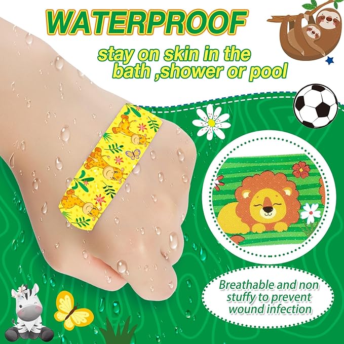 Patelai 300 Pieces Kids Bandages Bulk 10 Styles Children's Adhesive Flexible Colorful Cute Cartoon Bandages Waterproof Breathable Stickers Protection Care Cuts for Girls Boys(Animals)