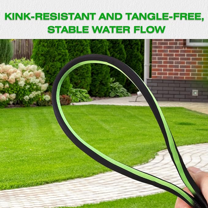 100FT Lightweight Super Flexible Garden Hose - Kink-Free, Non-Expanding, Easy Storage for Yard Lawn Outdoor Use (Black-Green)