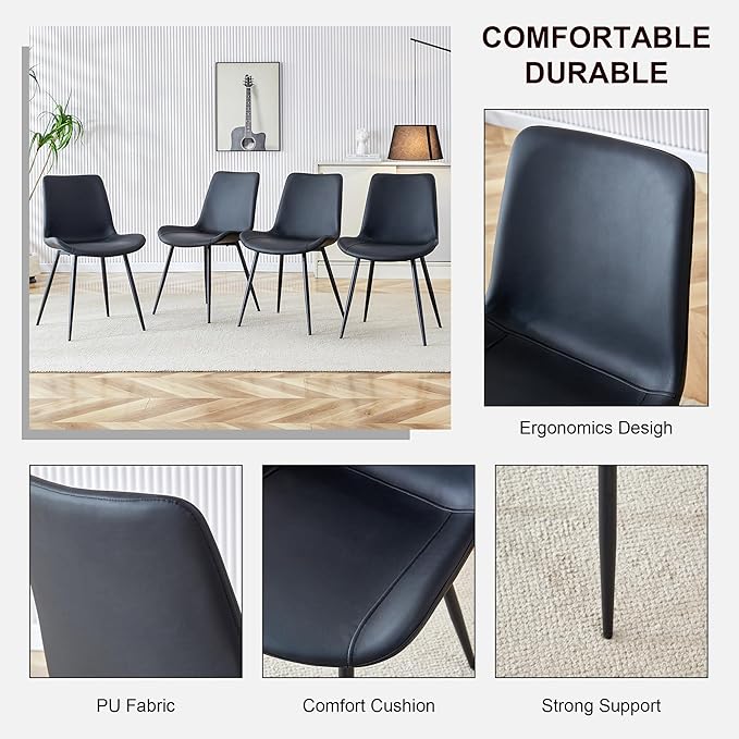 Modern Dining Table Set for 4, 50" Sintered Stone Kitchen Table and 4 Upholstered PU Leather Chair Dining Room Table Set for 4(1White Table and Black Chairs Set of 4)