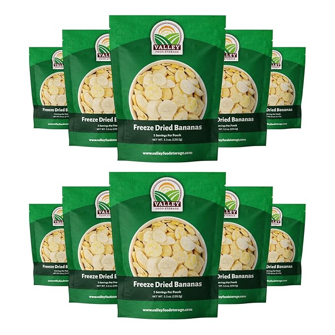 Freeze Dried Banana Slices 10-Bag Bucket, 53 Oz | Premium Emergency Food Supply 25 Year Shelf Life | Prepper Supplies, Survival Food, Off Grid Living Supplies | Valley Food Storage Packaged in USA