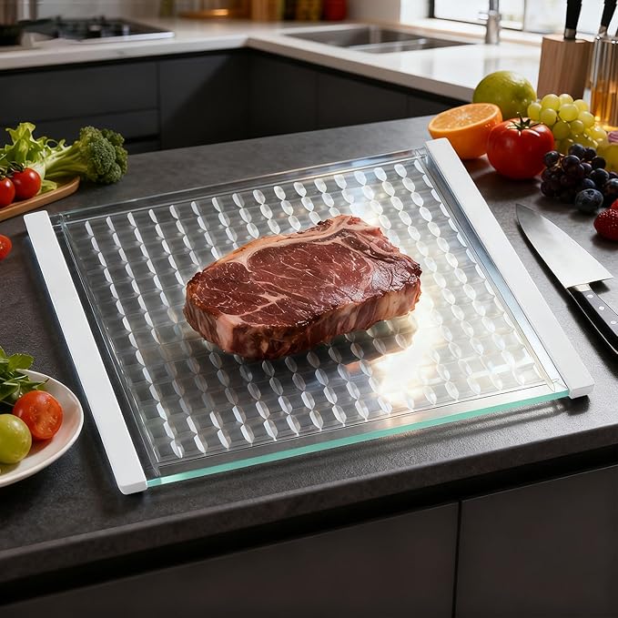 Geometric Relief Tempered Glass Cutting Board for kitchen with Juice Groove, Modern Stylish Non-Slip Glass Chopping Board for Kitchen,Serving Trays for Party,Dishwasher Safe & Easy to Clean