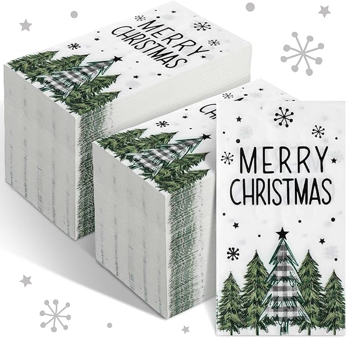 Jetec 200 Pcs Buffalo Plaid Christmas Tree Guests Napkins Watercolor Disposable Paper Napkins Winter Disposable Hand Towels for Bathroom Christmas Decorative for Xmas Dinner Wedding Birthday Party