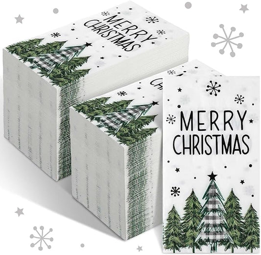 Jetec 200 Pcs Buffalo Plaid Christmas Tree Guests Napkins Watercolor Disposable Paper Napkins Winter Disposable Hand Towels for Bathroom Christmas Decorative for Xmas Dinner Wedding Birthday Party