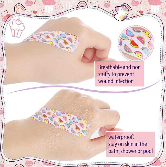 Patelai 300 Pieces Kids Bandages Bulk 10 Styles Children's Adhesive Flexible Colorful Cute Cartoon Bandages Waterproof Breathable Stickers Protection Care Cuts for Girls Boys(Cute)