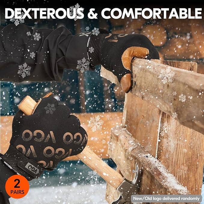 Vgo... 2-Pairs -4℉ or above 3M Thinsulate C100 Winter Warm Waterproof Light Duty Mechanic Glove, High Dexterity, Anti-abrasion, Rigger Glove (Size S, Black&Brown, GA9603FW)