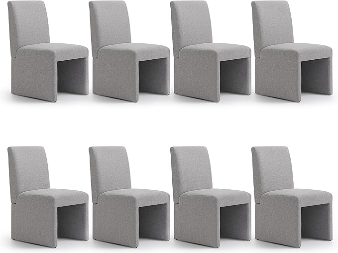 Upholstered Dining Chairs Set of 8 Modern Kitchen & Dining Room Chairs Linen Fabric Dining Chairs with Wooden Frame, Grey