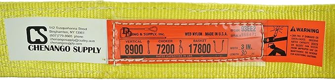 DD Sling. Multiple Sizes in Listing! (USA Made) 3" x 30', 2 Ply, Nylon Lifting Slings, Eye & Eye, Heavy Duty, 8900 lbs Vert, 7200 Choker, 17800 Basket (USA Nylon) (3"x30')