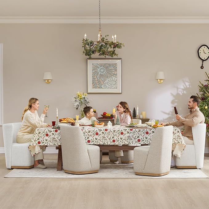 CHITA Upholstered Rolling Dining Chair on Casters Set of 4, FSC Certified Modern Fabric Dining Chair with Casters, Boucle Dining Chairs for Reading Room Waiting Room Kitchen Dining Room, Oatmeal