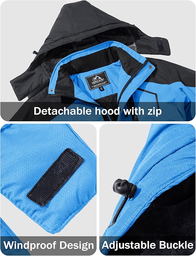 MAGCOMSEN Men's Winter Coats Water Resistant Ski Snow Jacket Warm Fleece Jacket Parka Raincoats With Hood Multi-Pockets