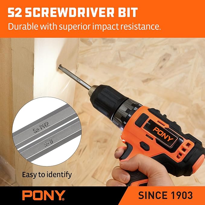 PONY 45-Piece Screwdriver Bit Set with Tough Case, 1/4" Hex S2 Steel Screwdriver Bits, Precision-Machined Tip, 1", 2" & 3-1/2" Bits with Magnetic Drive Guide & Magnetic Nut Drivers for DIY Projects