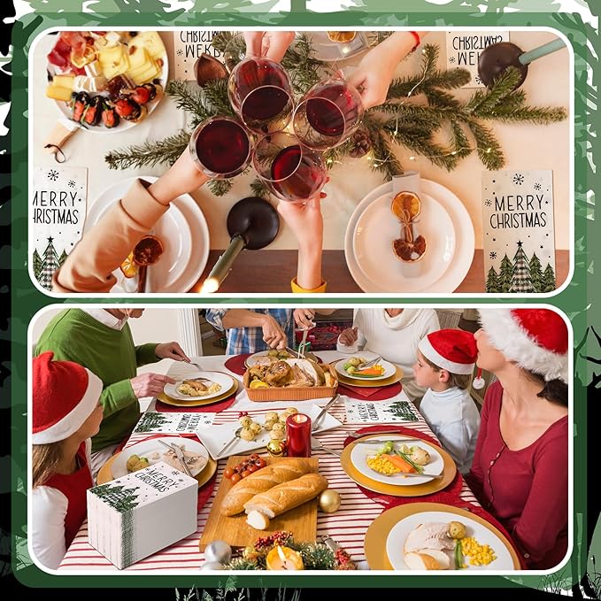 Jetec 200 Pcs Buffalo Plaid Christmas Tree Guests Napkins Watercolor Disposable Paper Napkins Winter Disposable Hand Towels for Bathroom Christmas Decorative for Xmas Dinner Wedding Birthday Party