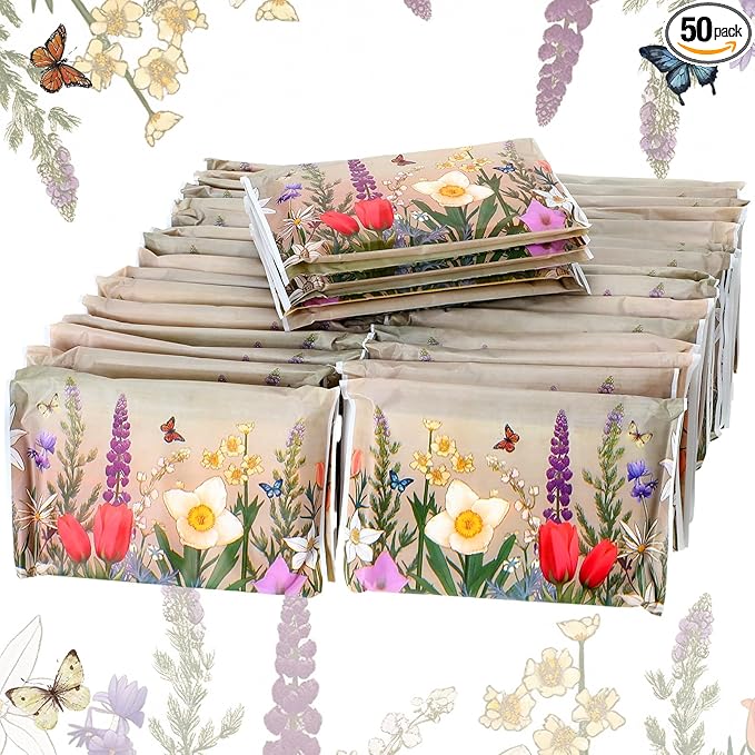 Geyee 50 Packs Facial Tissue Travel Packs Disposable Pocket Tissues for Wedding Guest Travel School Purse Home Supplies, 500 Sheets 3 Ply(Retro Flower)