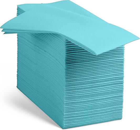 100 Linen-Feel Mint Blue Paper Napkins - Decorative Cloth-Like Mint Blue Dinner Napkins - Soft And Absorbent. For Kitchen, Party, Wedding, Bathroom Or Any Occasion