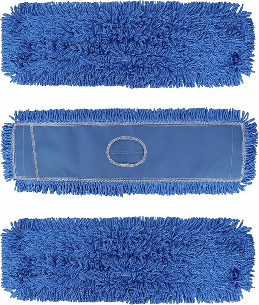 24 Inch Dust Mop Head: Replacement Medium Washable Commercial Mop Head Sweeper and Janitorial Replacement Blue (Blue - 24 Inch, 3 Pack)