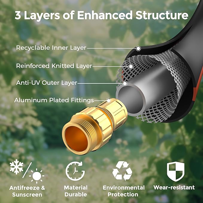 Giraffe Hybrid Leader Hose 5/8" x 15ft, Custom Length, NO Kink, Flexible, Leakproof Water Hose with Male to Female Fittings, 600 Burst PSI