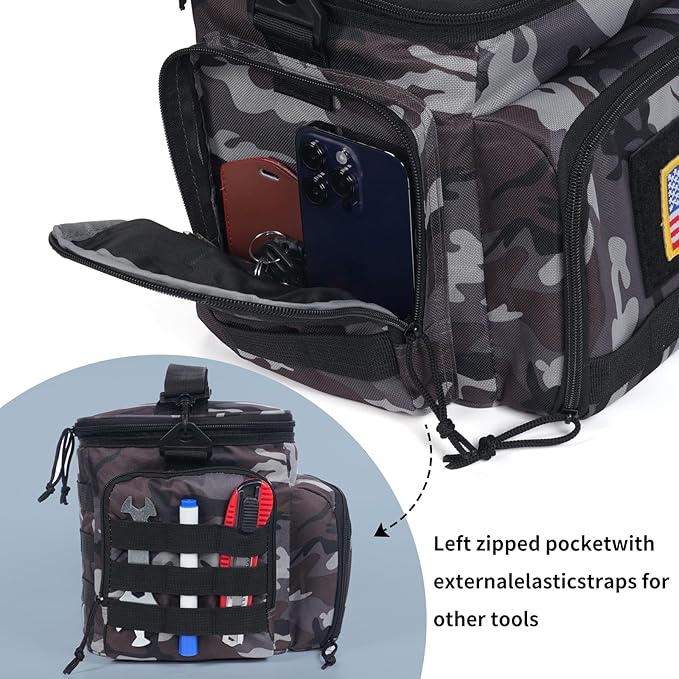 MOV COMPRA Tactical Lunch Bag for Men Insulated Lunch Box Leakproof Large Capacity Thermal Cooler Bag with MOLLE Water Bottle Pouch for Adults for Work Picnic Camping（Camouflage Grey）