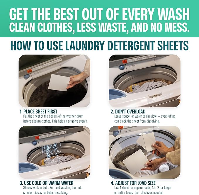 Sudstainables Laundry Detergent Sheets 60 Loads – Dissolvable Laundry Sheet for Washing Machines, Compact Alternative to Liquid & Powder Detergent, Travel-Friendly Soap | Lemon