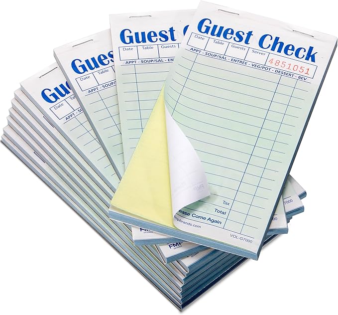 FMP Brands Double Part Guest Check for Servers, Server Note Pads 500 Sheets (10 Pads), Server Books for Waitress with Carbon Copies, Guest Check 2 Part Carbonless, Check Book for Cafes, Restaurants