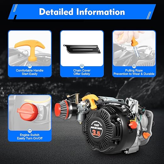 100CC 4-Stroke Gasoline Engine Kit, 3.5HP Bicycle Engine Kit, Hand Start Gas Engine with Chain Drive OHV Air-Cooling for Large Triangular Empty Frames & Motorized Motor Bike Modification