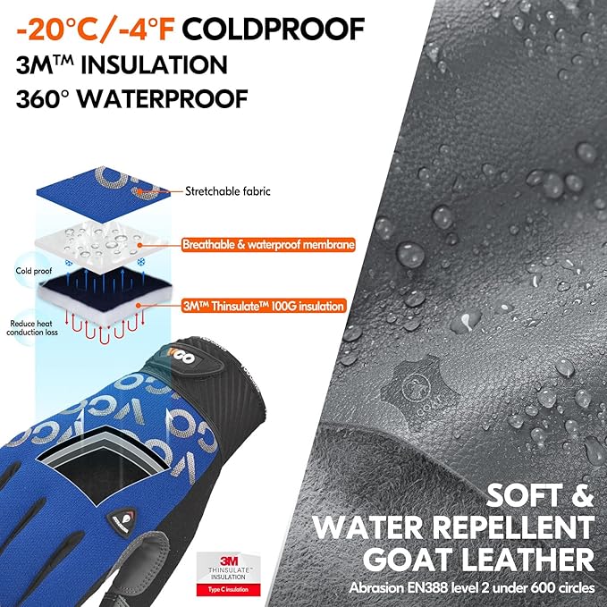 Vgo... 1 Pair Cold Weather Work Gloves Men, Goat Leather Gardening Gloves,Light Duty Mechanic Gloves(Blue,Size L,GA9604F)