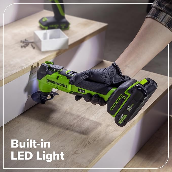 Greenworks 24V Cordless Brushless 6PCs Combo, Drill/Driver+Impact Driver+6.5" Circular Saw+Recip Saw +Oscillating Tool+Flashlight, 2.0Ah+4.0Ah Batteries (24,000mAh Power Bank) and 65W USB-C Charger