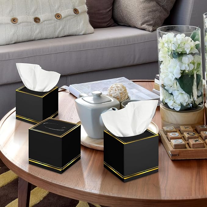 12 Pack Facial Tissues Cube Boxes Face Box 600 Sheets 3 ply Soft Paper Square Tissues Bulk for Car Pocket Toilet Household Bedroom Family(Black)