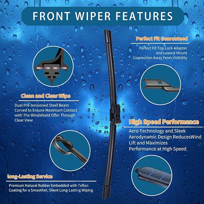 Windshield Wiper Blades for 2024 2025 Toyota Tacoma - Front Set (24"+20") Premium All-Season Beam Wipers