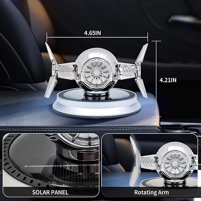 Car Air Freshener, Solar Energy Rotating Aromatherapy Al Alloy Diffuser,Long-Lasting Fragrance，Interior Decoration Accessories Diffuser for Car and Home（Silver）