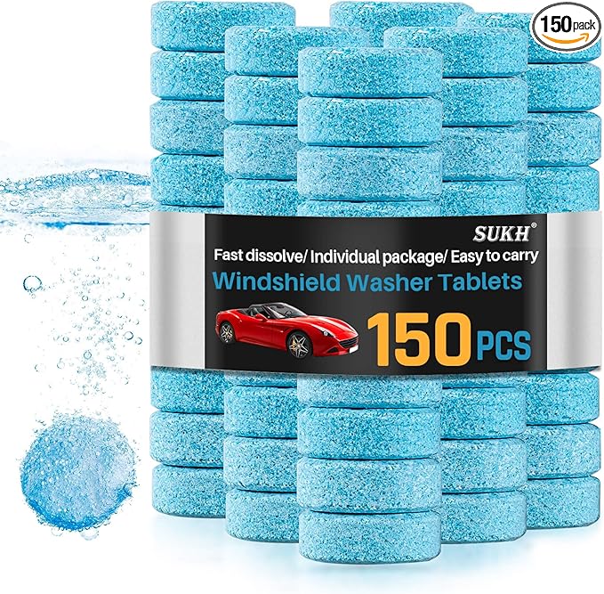Sukh 150 Car Windshield Washer Tablets - Washer Fluid Tablets Glass Cleaner Concentrate Car Windshield Wiper Fluid Car Windshield Cleaner