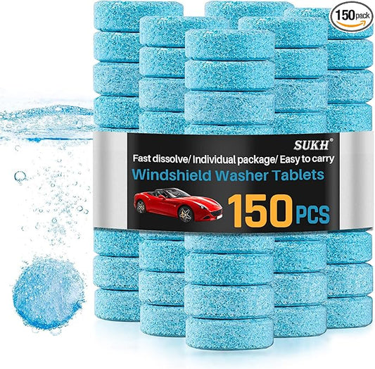 Sukh 150 Car Windshield Washer Tablets - Washer Fluid Tablets Glass Cleaner Concentrate Car Windshield Wiper Fluid Car Windshield Cleaner