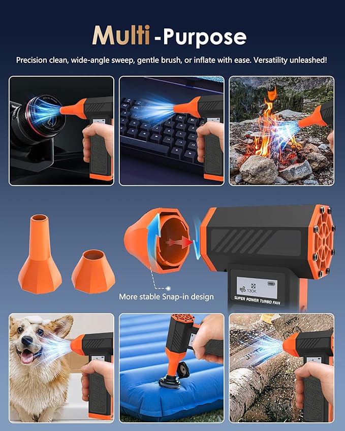 Electric Air Duster - OVVGO Compressed Air Duster Cordless Air Blower Rechargeable, 130000RPM 4-Gear Adjustable Dust Blower with LED Light Portable Duster for Cleaning Computer Keyboard Car Outdoor