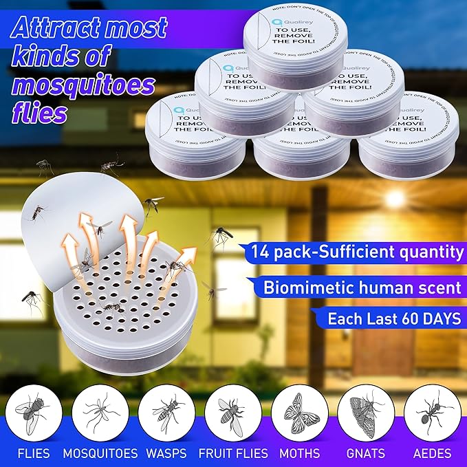 Qualirey 14 Pcs Mosquito Attractant for Bug Zapper, Each Last 60 Day Pest Lure Mosquito Trap Fly Biting Insect Bait Refill High Catch Rate Compatible with DynaTrap and All Insect Trap Indoor Outdoor