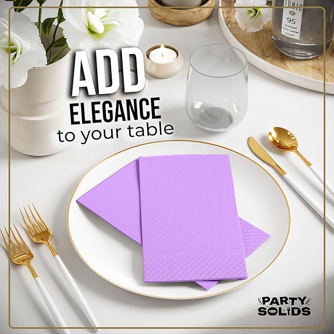 Lavender Dinner Napkins Disposable 8" x 4" Folded - 40 Pcs 2 Ply Lavender Napkins Disposable Paper Guest Towels for Bathrooms, Dinners, Everyday Parties & Party Supplies