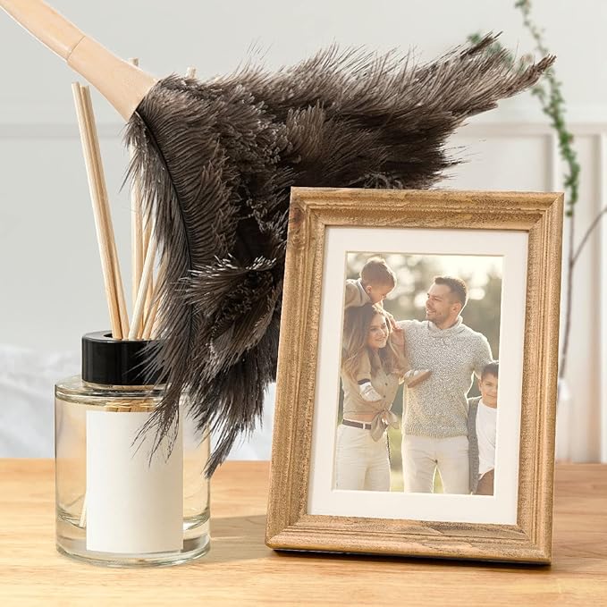 Superio Ostrich Feather Duster Fluffy Dust Remover, with Wooden Handle Reusable for Cleaning Homes, Ceilings, and Furniture (3 Pack) (2 Pack)